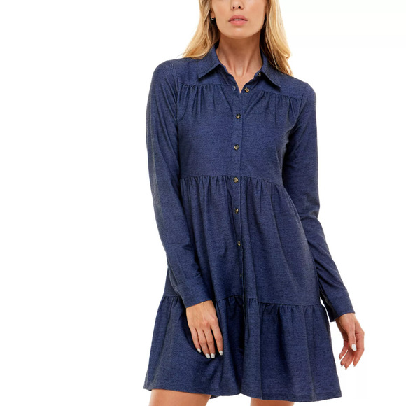 Juniors' Denim Fit & Flare Dress - Picture 1 of 8